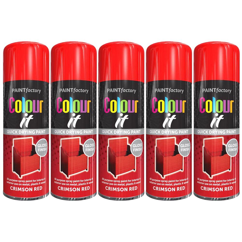 5X Paint Factory Crimson Red Gloss Spray Paint 400ml Spray Paint