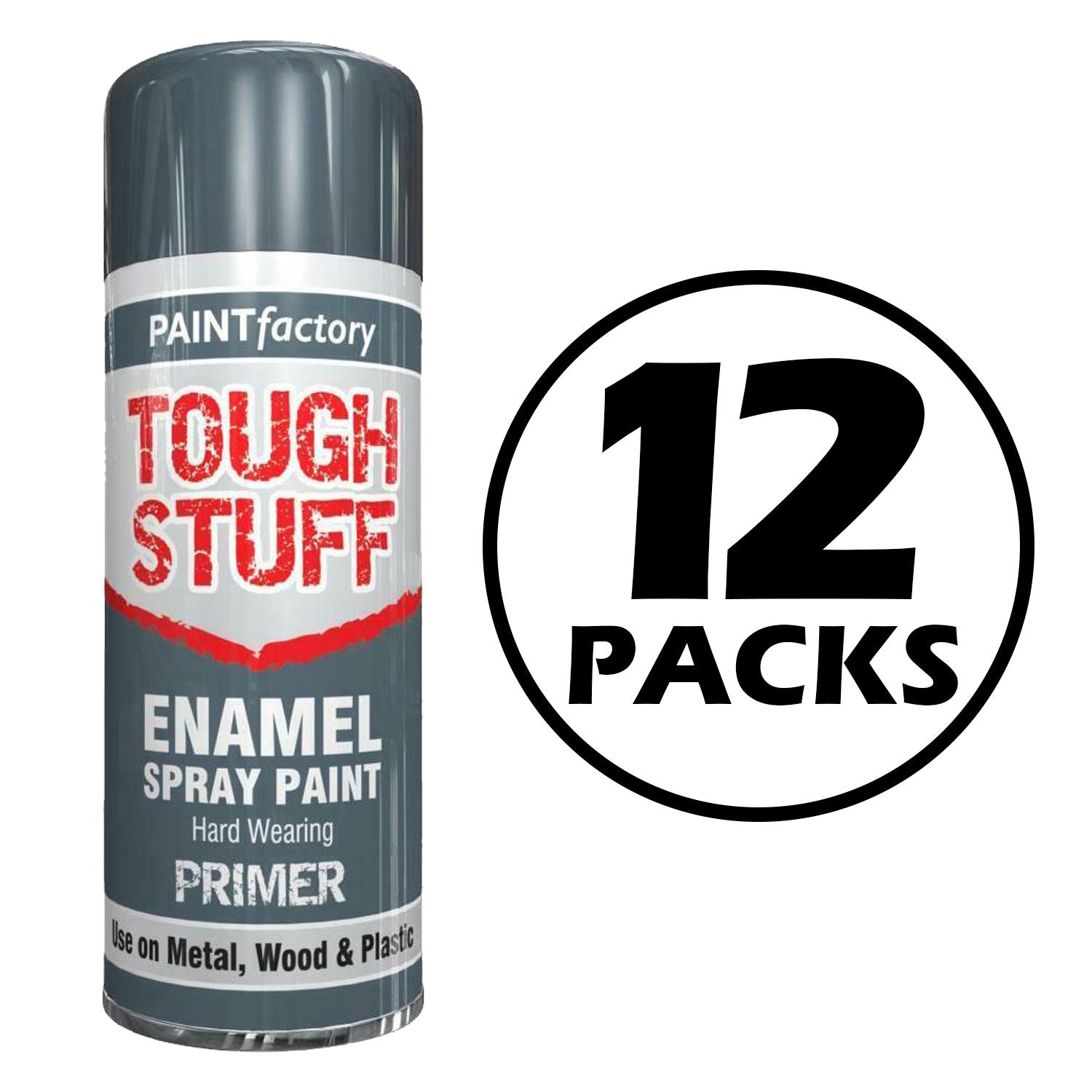 12X Paint Factory Tough Stuff Enamel Grey Primer 400ml Spray Paint
