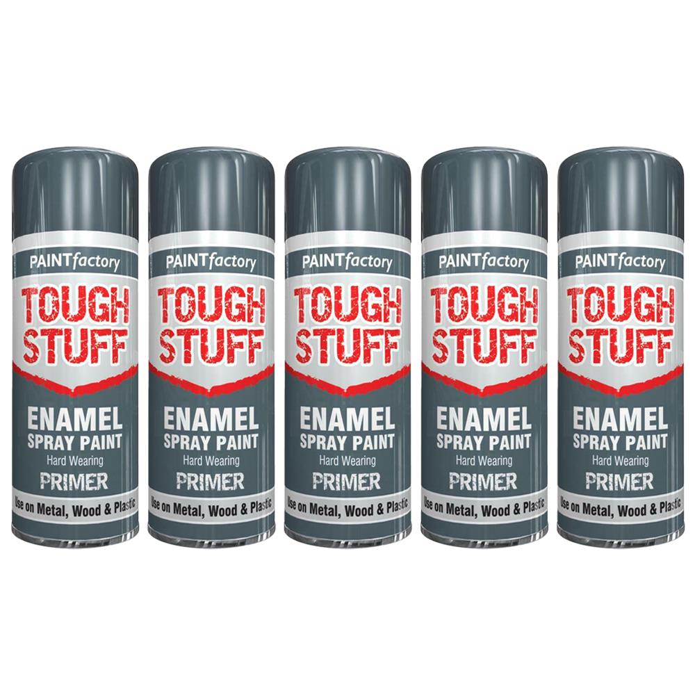 5X Paint Factory Tough Stuff Enamel Grey Primer 400ml Spray Paint