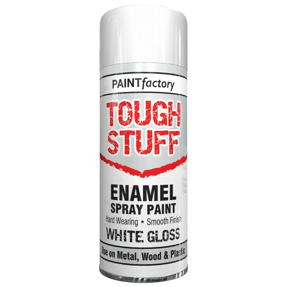 Paint Factory Enamel White Gloss Spray Paint for durable and smooth finish on metal, wood, and plastic
