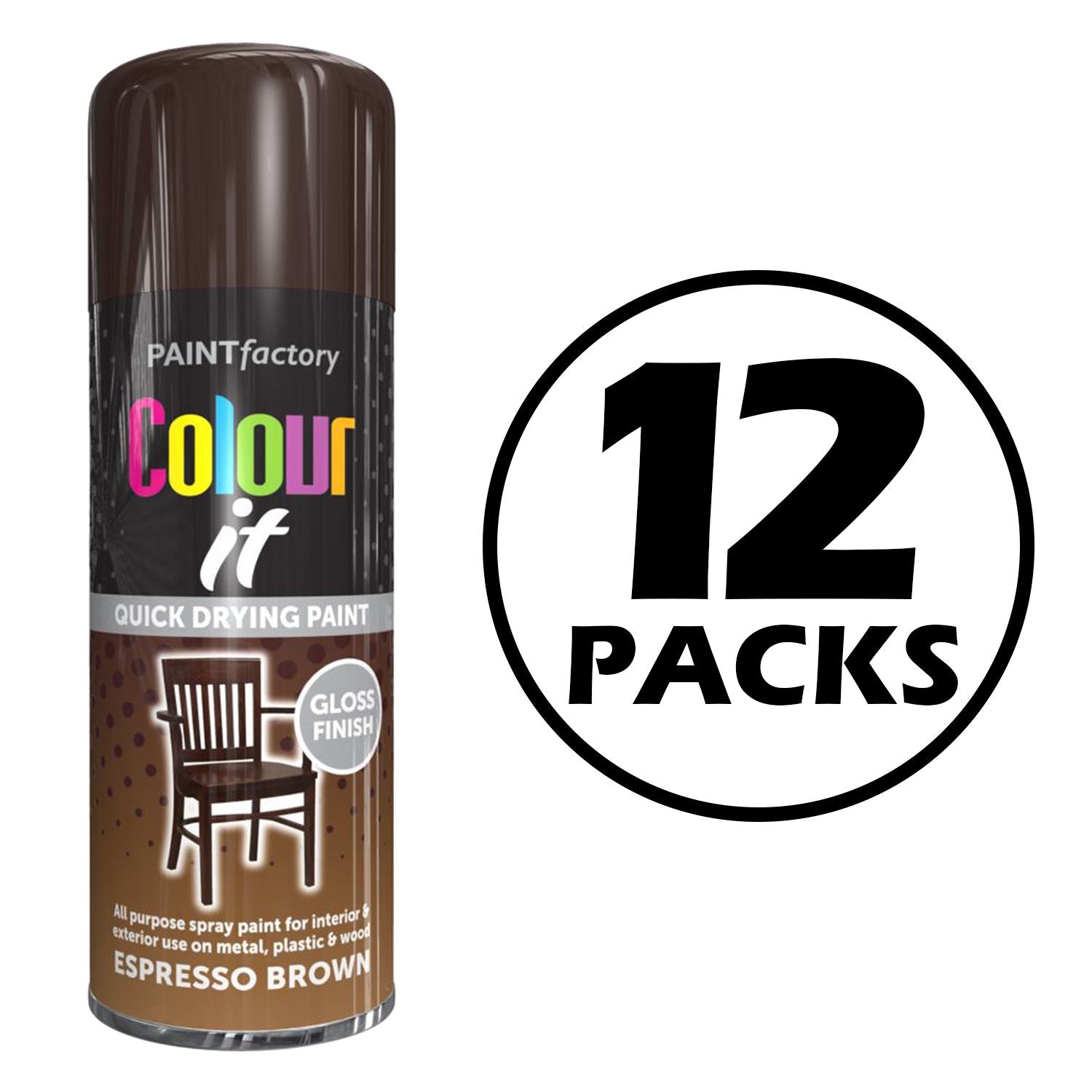 12X Paint Factory Espresso Brown Gloss Spray Paint 400ml Spray Paint