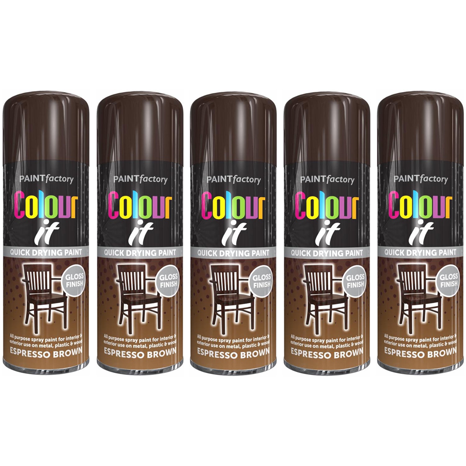 5X Paint Factory Espresso Brown Gloss Spray Paint 400ml Spray Paint