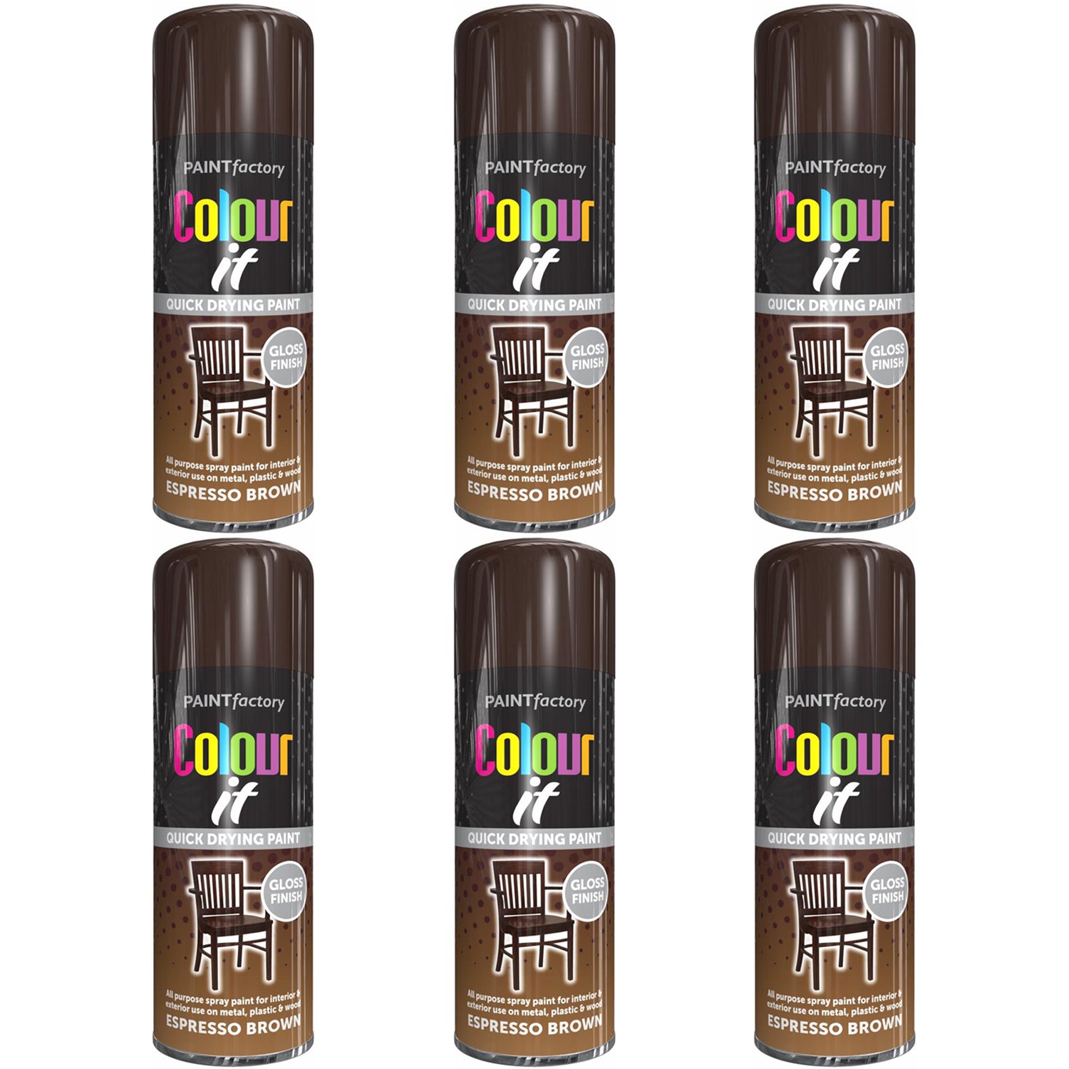 6X Paint Factory Espresso Brown Gloss Spray Paint 400ml Spray Paint