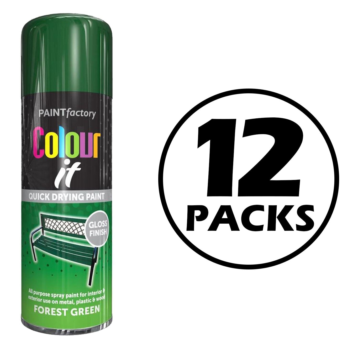 12X Paint Factory Forest Green Gloss Spray Paint 400ml Spray Paint