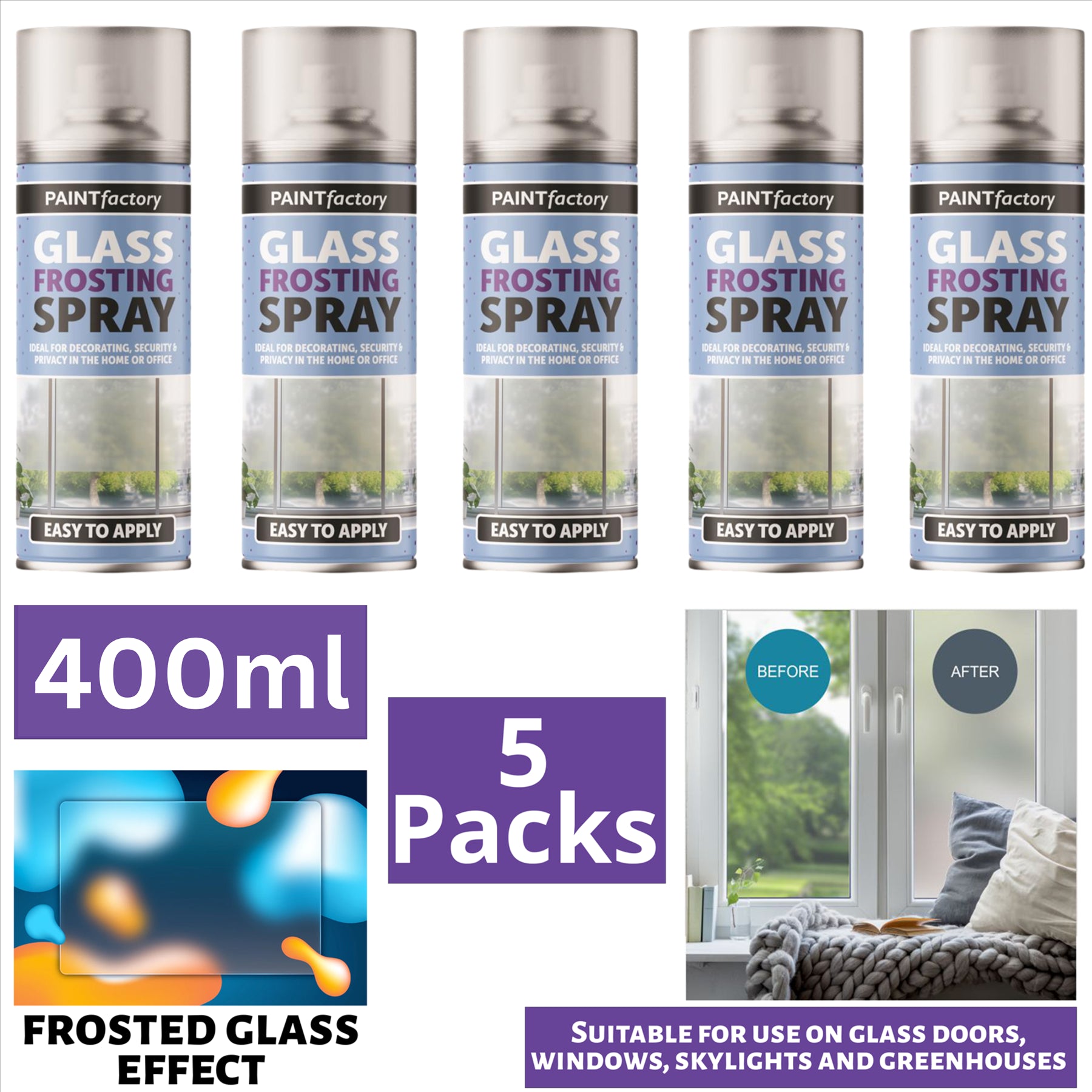 5X Paint Factory Glass Frosting Spray 400ml Spray Paint
