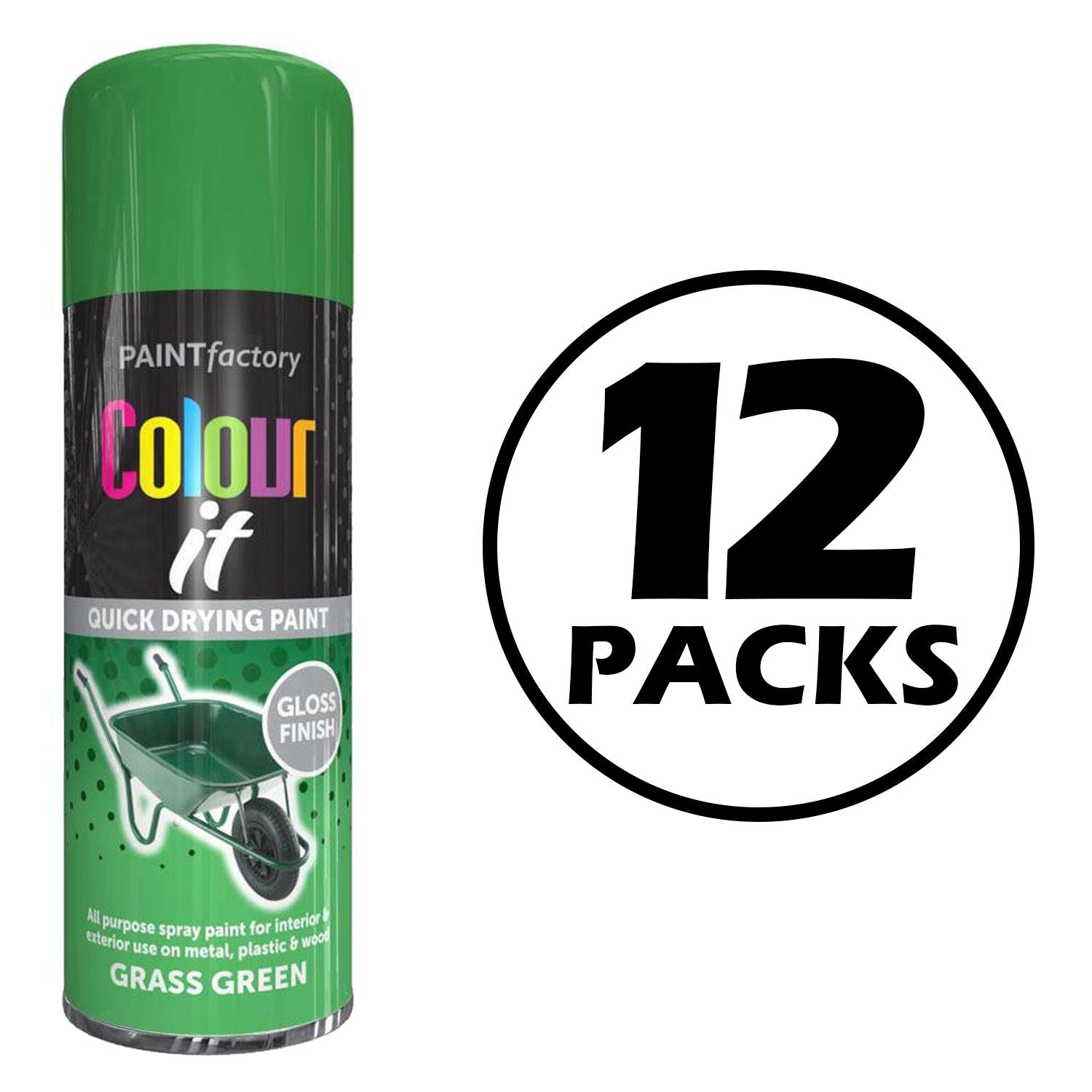 12X Paint Factory Grass Green Gloss Spray Paint 400ml. Spray Paint