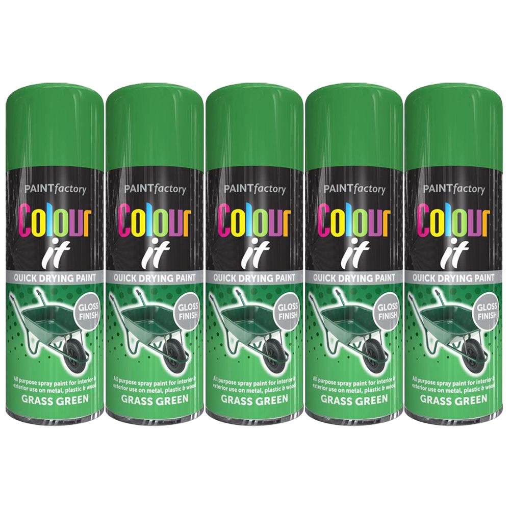 5X Paint Factory Grass Green Gloss Spray Paint 400ml. Spray Paint