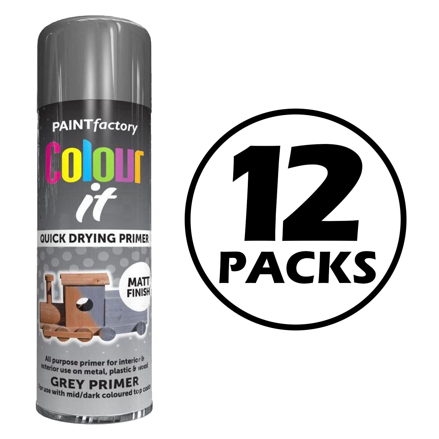 12X Paint Factory Grey Primer Spray 250ml Spray Paint