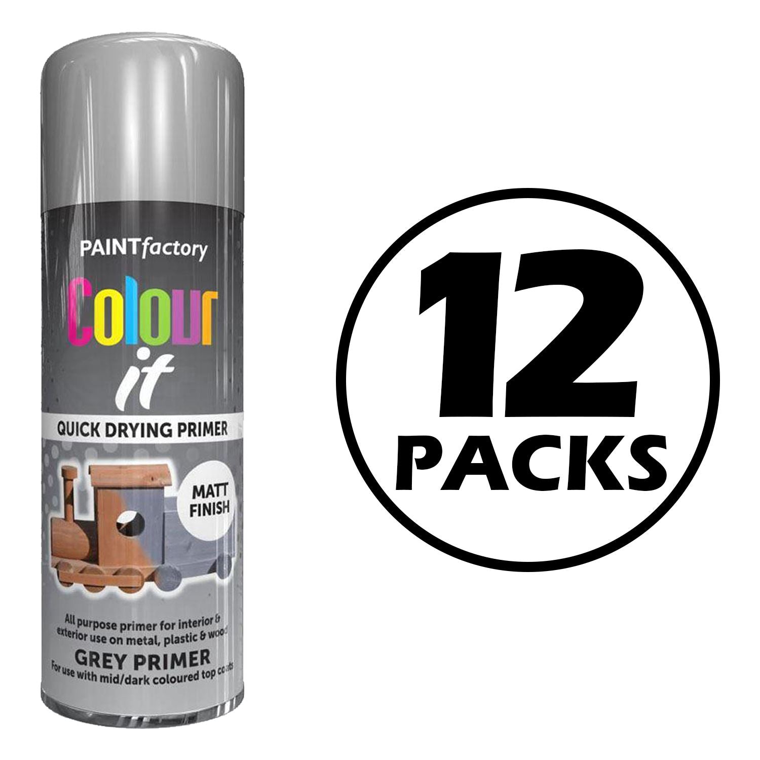 12X Paint Factory Grey Primer Spray Paint 400ml Spray Paint