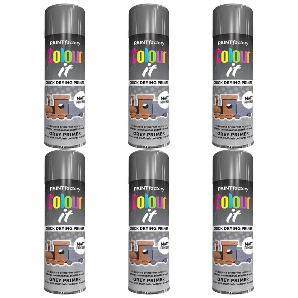 6X Paint Factory Grey Primer Spray 250ml Spray Paint