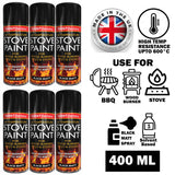 6X High Temp Black Stove Spray Paint 400ml Spray Paint