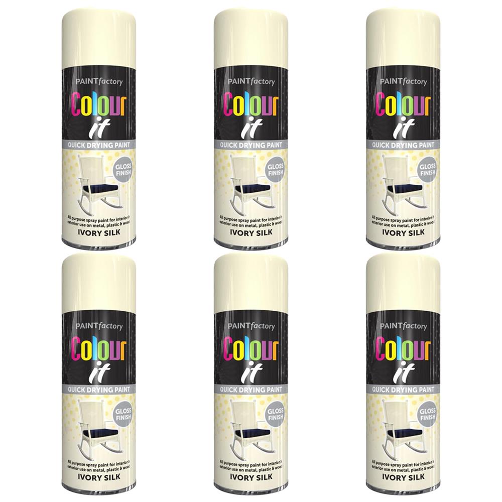6X Paint Factory Ivory Silk Gloss Spray Paint 400ml Spray Paint