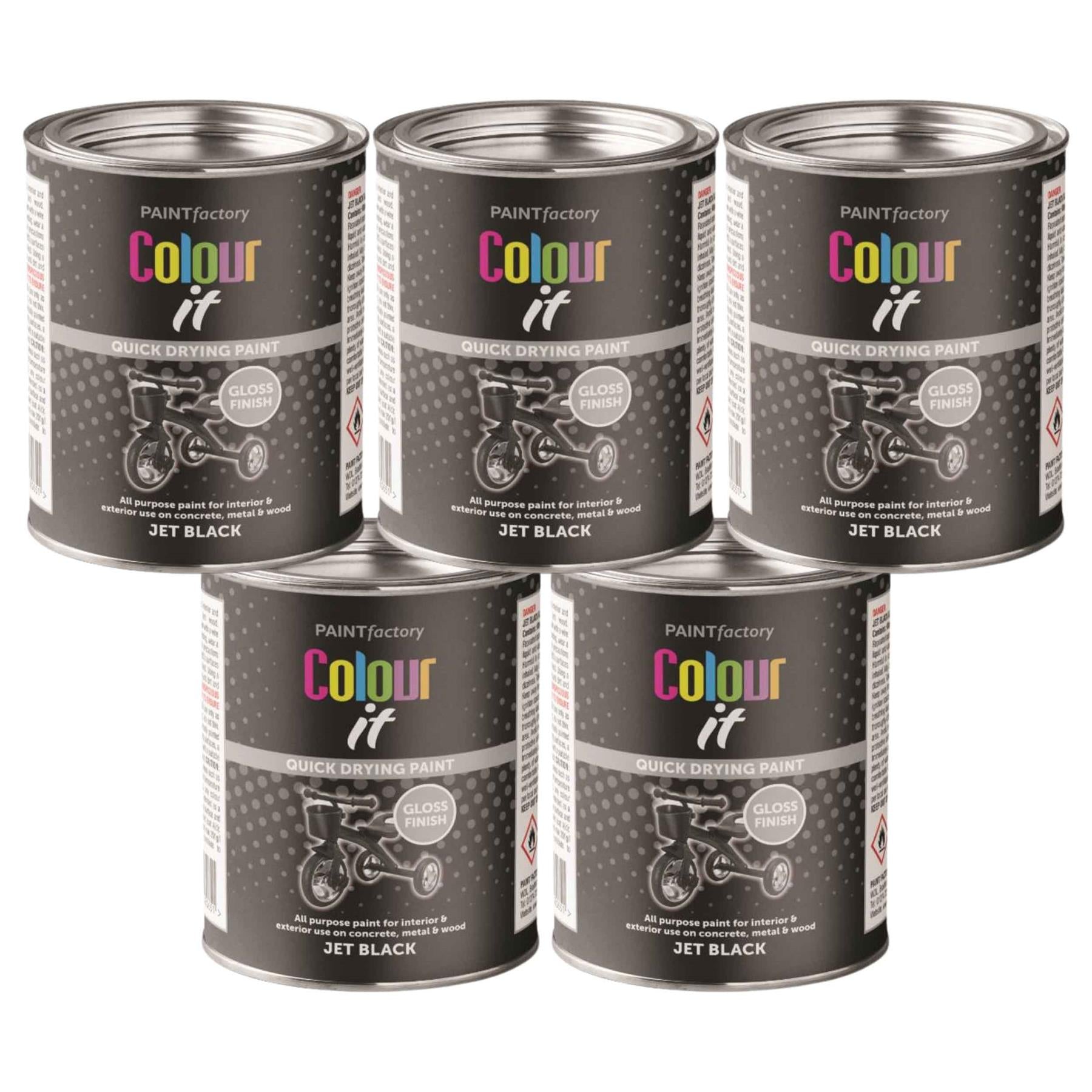 5X Paint Factory Jet Black Gloss Tin Paint 300ml Tin Paint