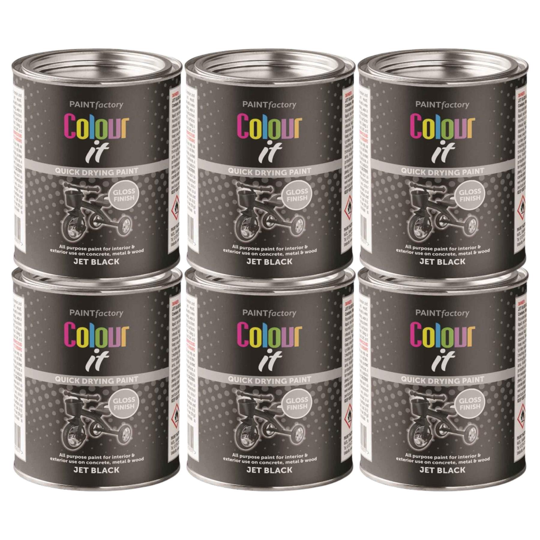 6X Paint Factory Jet Black Gloss Tin Paint 300ml Tin Paint