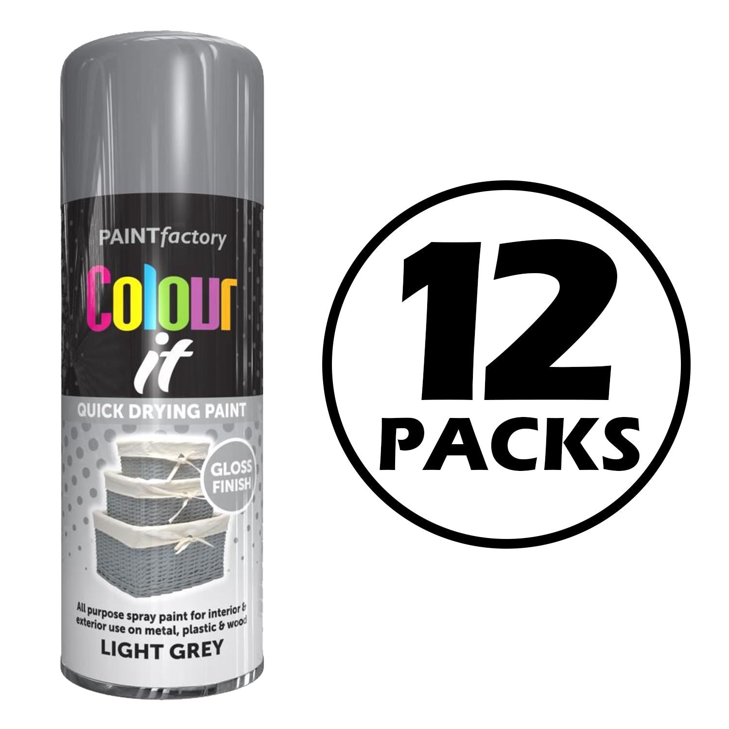 12X Paint Factory Light Grey Gloss Spray Paint 400ml Spray Paint