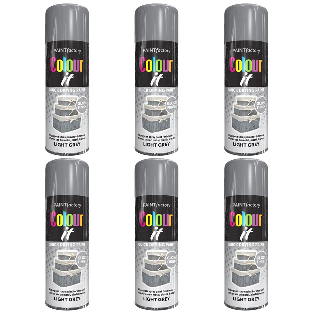 6X Paint Factory Light Grey Gloss Spray Paint 400ml Spray Paint