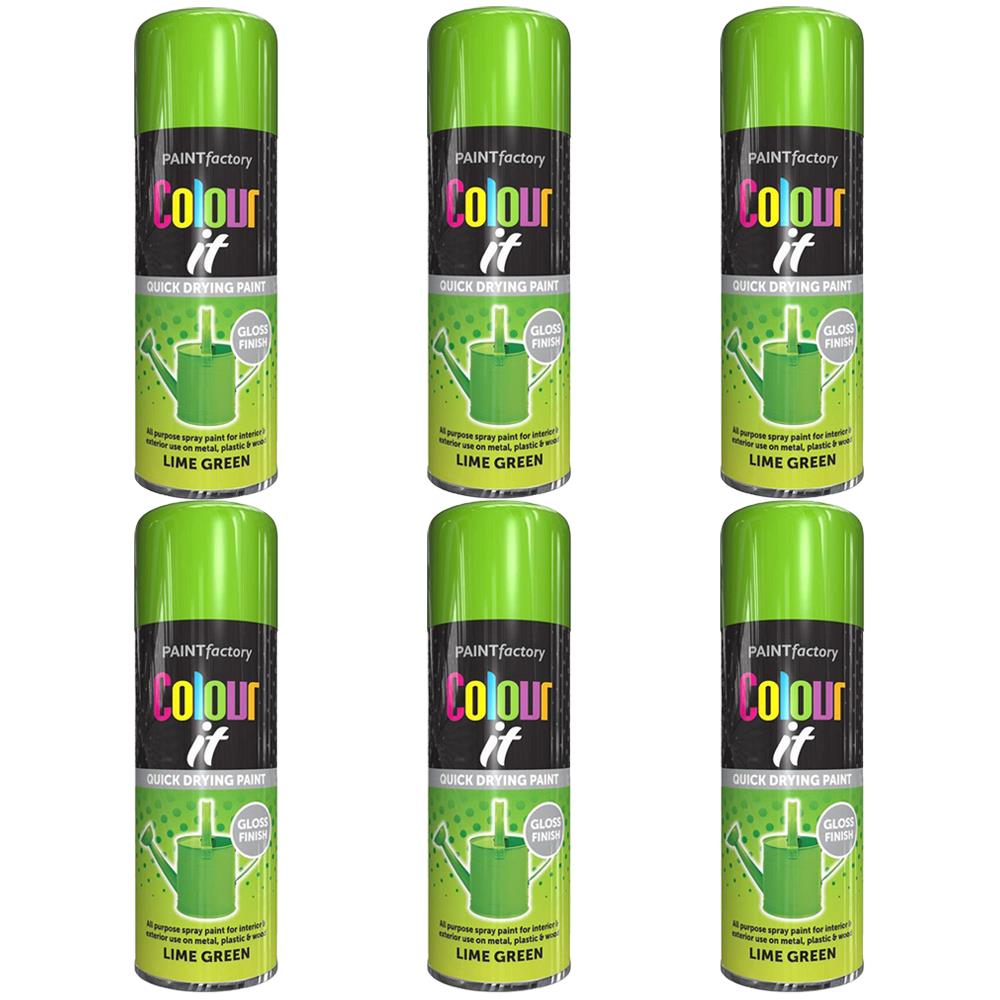 6X Paint Factory Lime Green Gloss Spray Paint 400ml Spray Paint