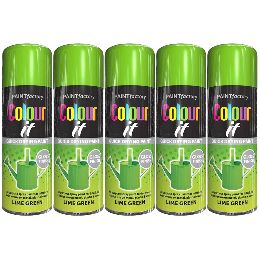 5X Paint Factory Lime Green Gloss Spray Paint 400ml Spray Paint