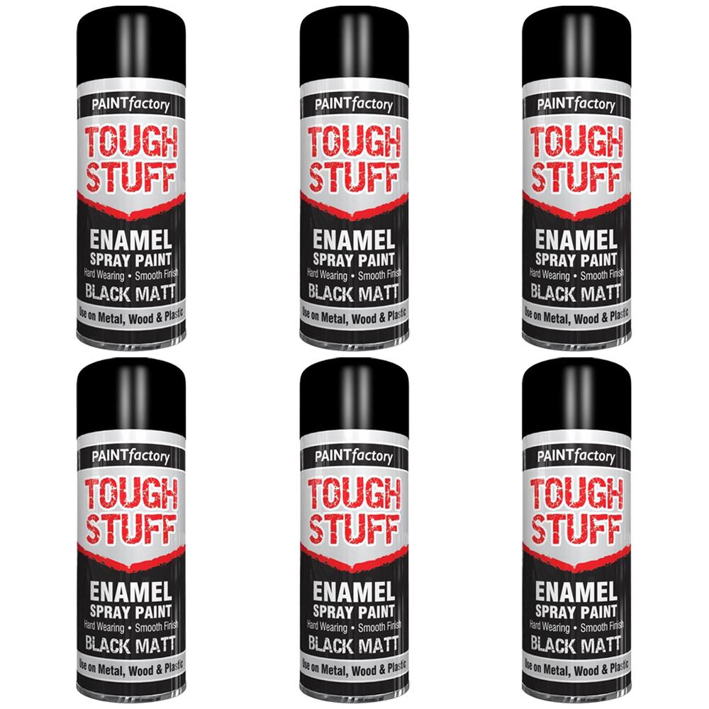 6X Paint Factory Tough Stuff Enamel Black Matt 400ml Spray Paint