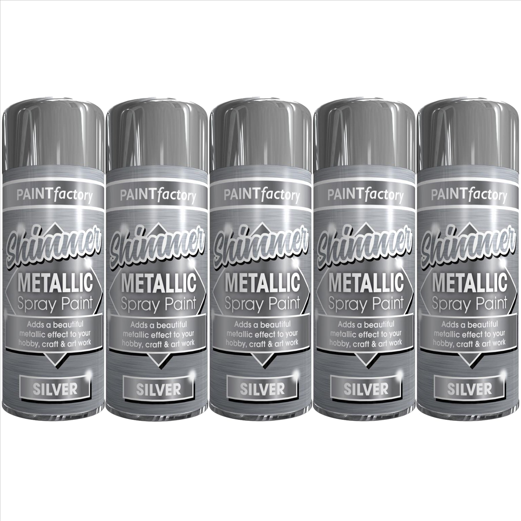 5X Paint Factory Metallic Silver Spray Paint 200ml Spray Paint