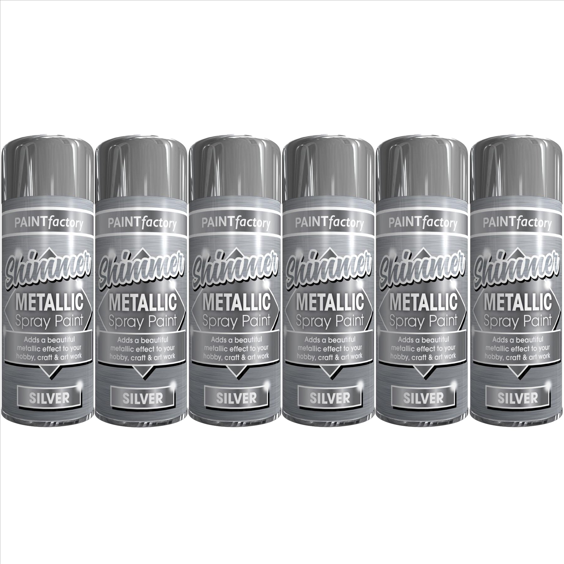6X Paint Factory Metallic Silver Spray Paint 200ml Spray Paint