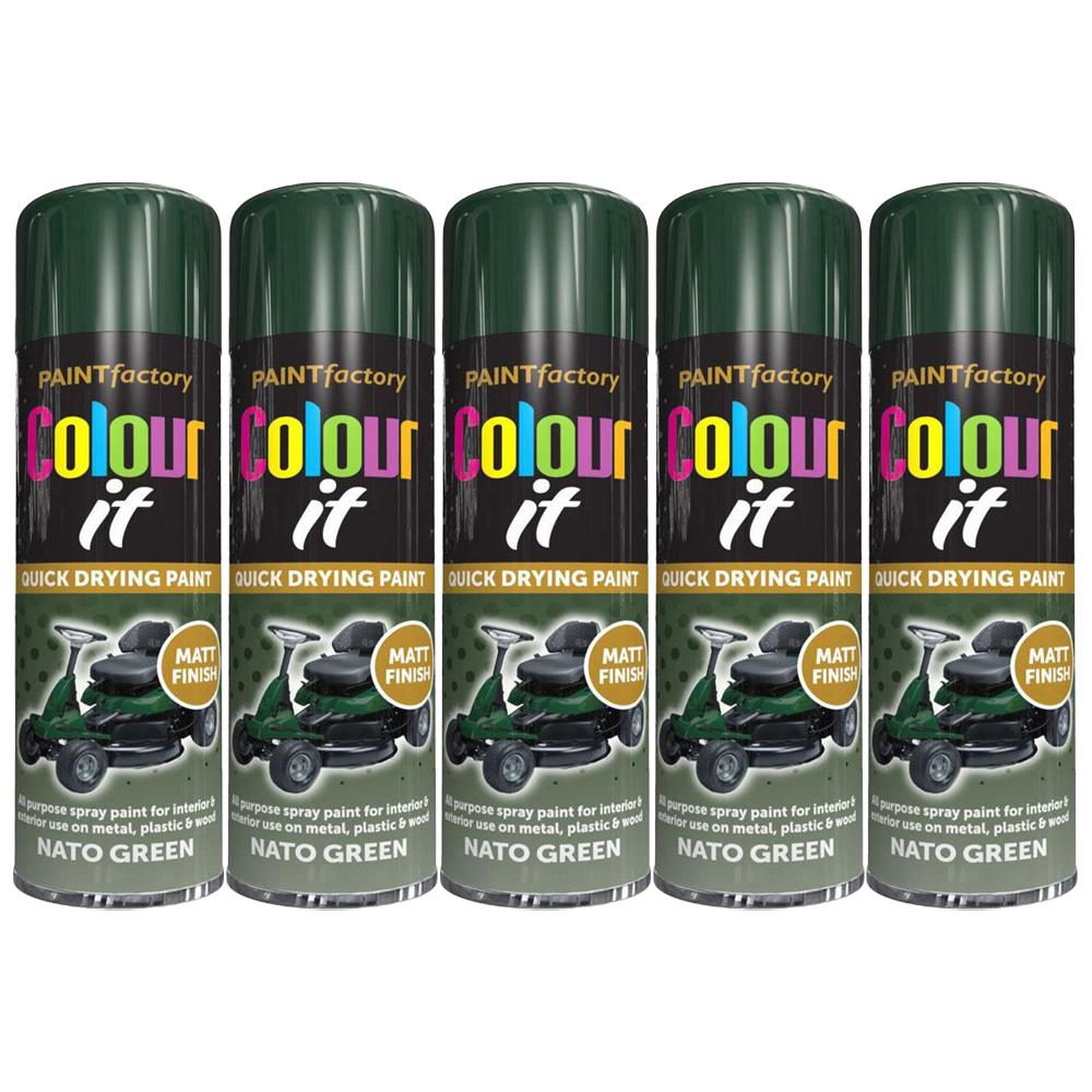 5X Paint Factory Nato Green Matt Spray Paint 250ml Spray Paint