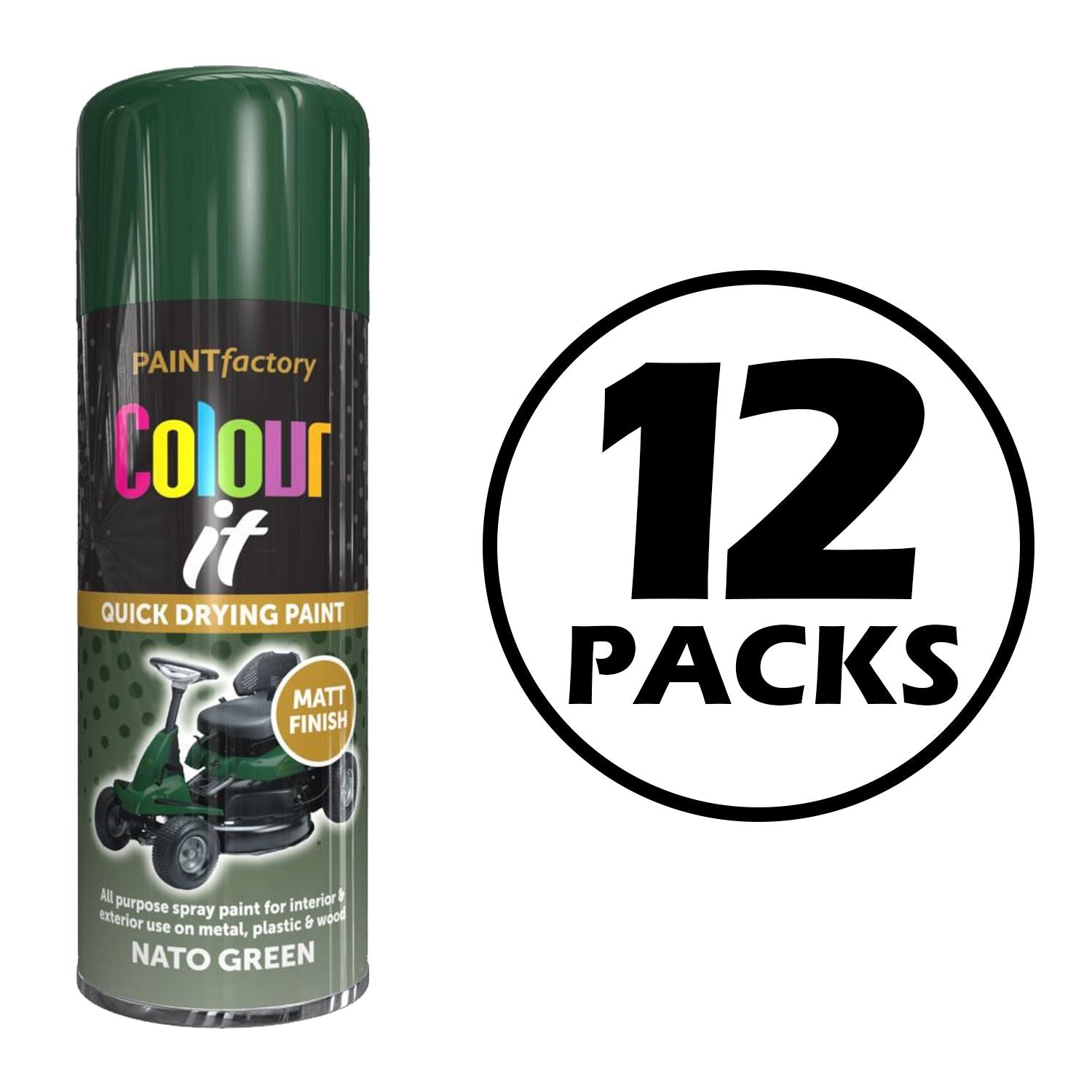 12X Paint Factory Nato Green Matt Spray Paint 400ml Spray Paint