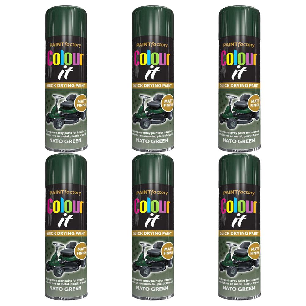 6X Paint Factory Nato Green Matt Spray Paint 250ml Spray Paint