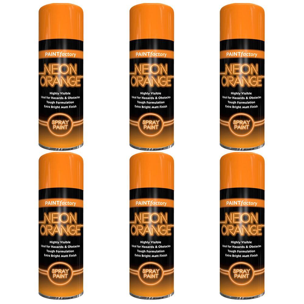 6X Paint Factory Neon Orange Spray Paint 400ml Spray Paint