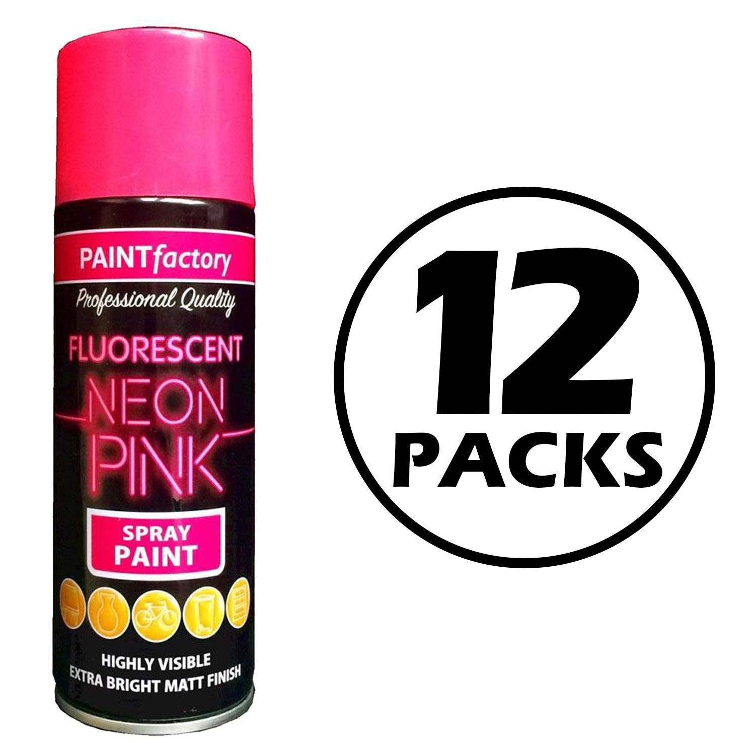 12X Paint Factory Neon Pink Spray Paint 400ml Spray Paint