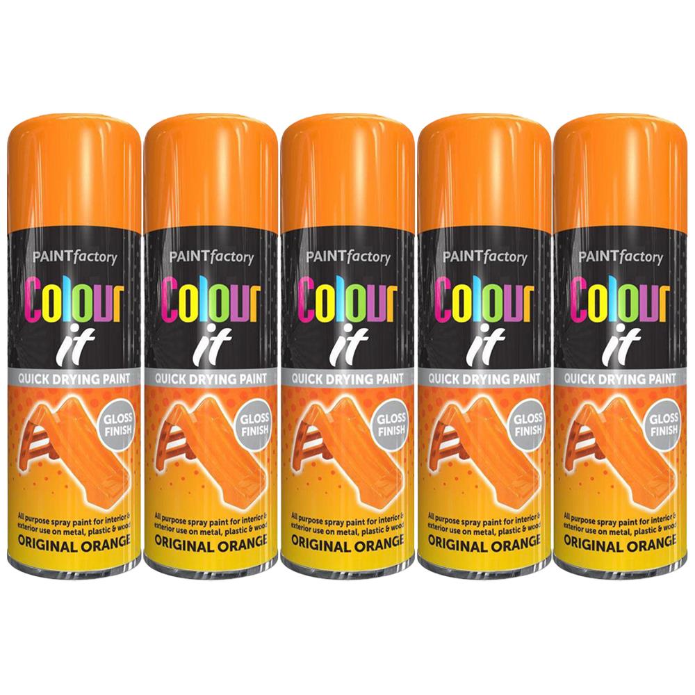 5X Paint Factory Original Orange Gloss Spray Paint 400ml Spray Paint