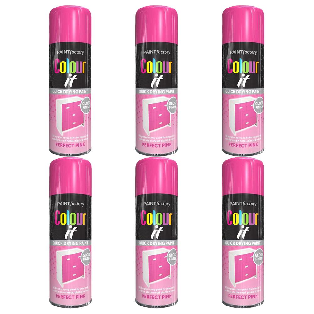 6X Paint Factory Perfect Pink Gloss Spray Paint 400ml Spray Paint