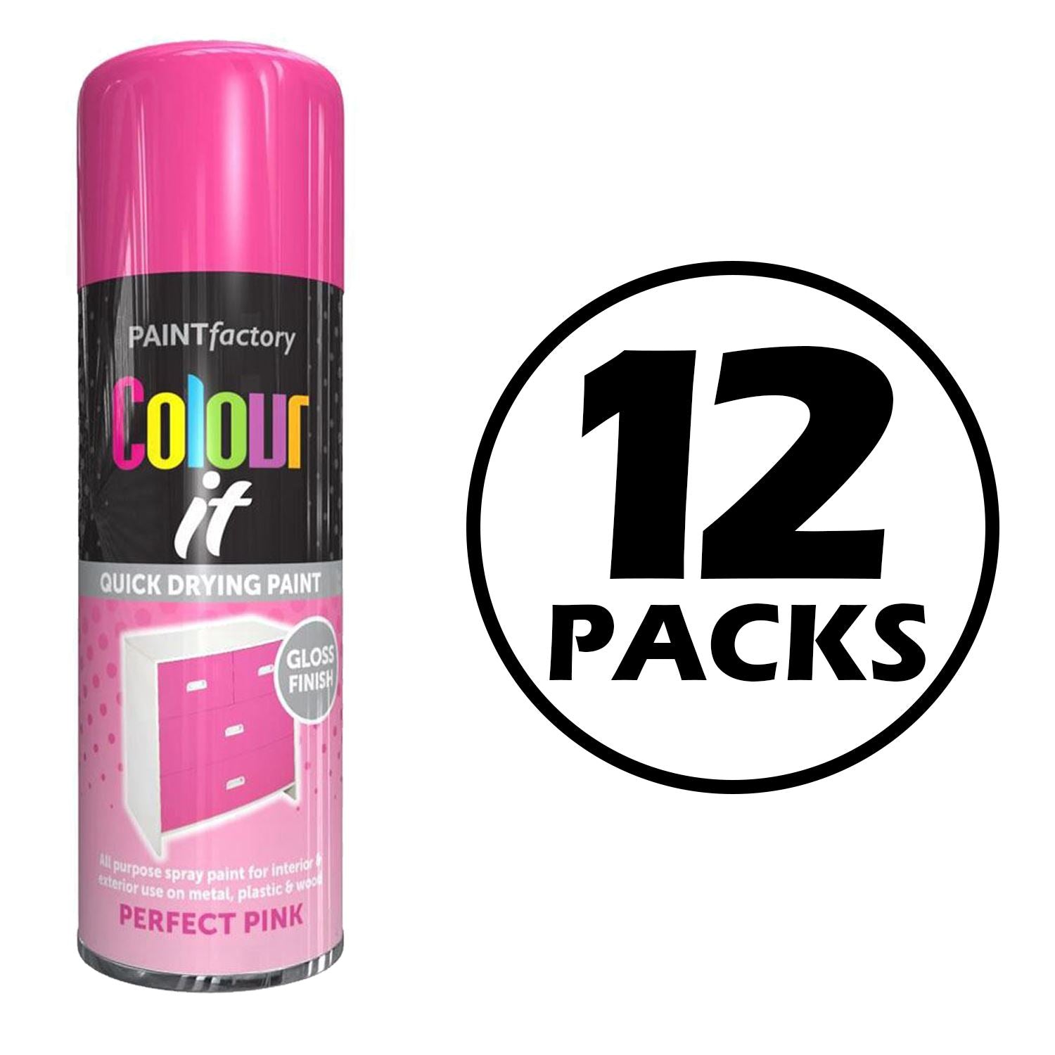 12X Paint Factory Perfect Pink Gloss Spray Paint 400ml Spray Paint