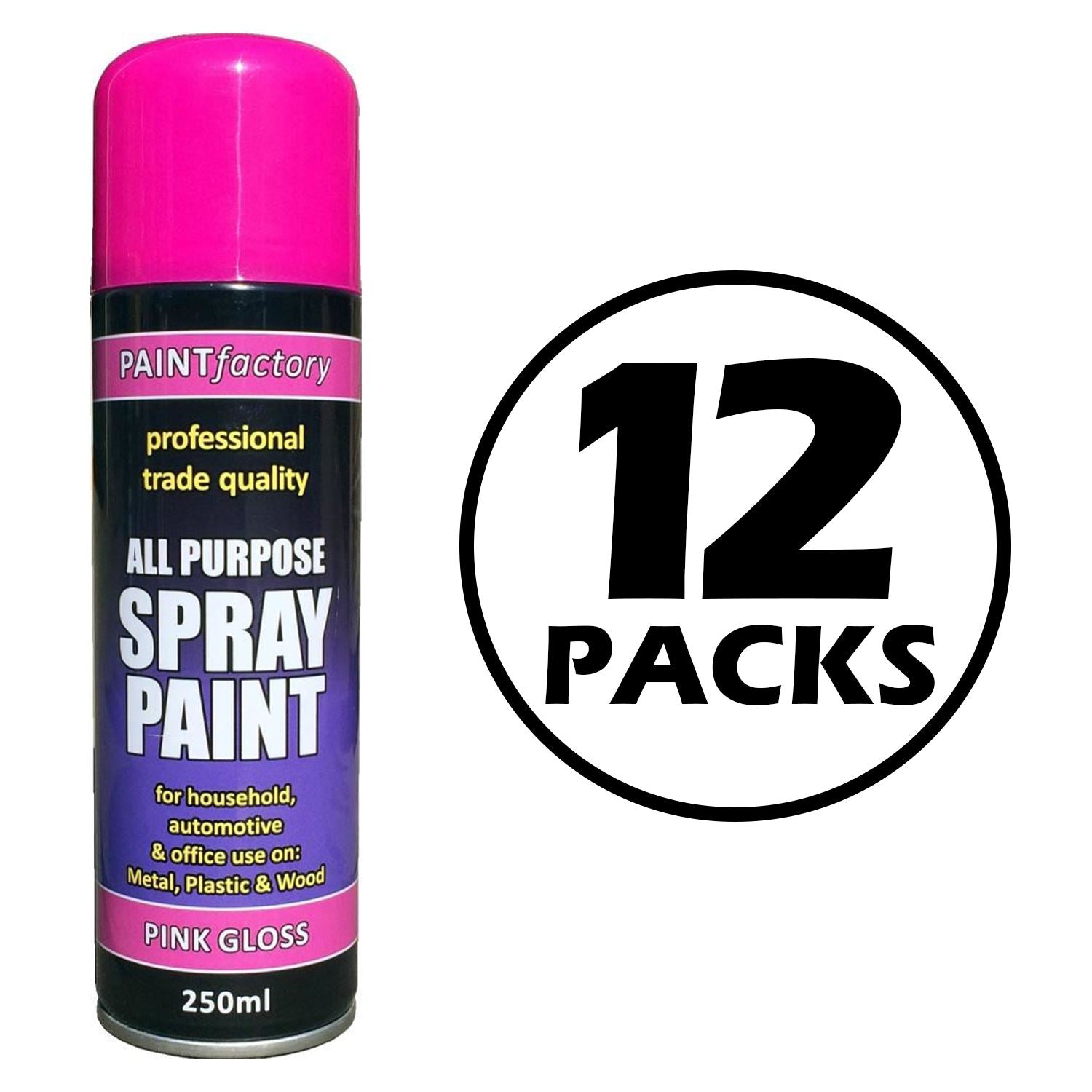 12X Paint Factory Pink Gloss Spray Paint 250ml Spray Paint