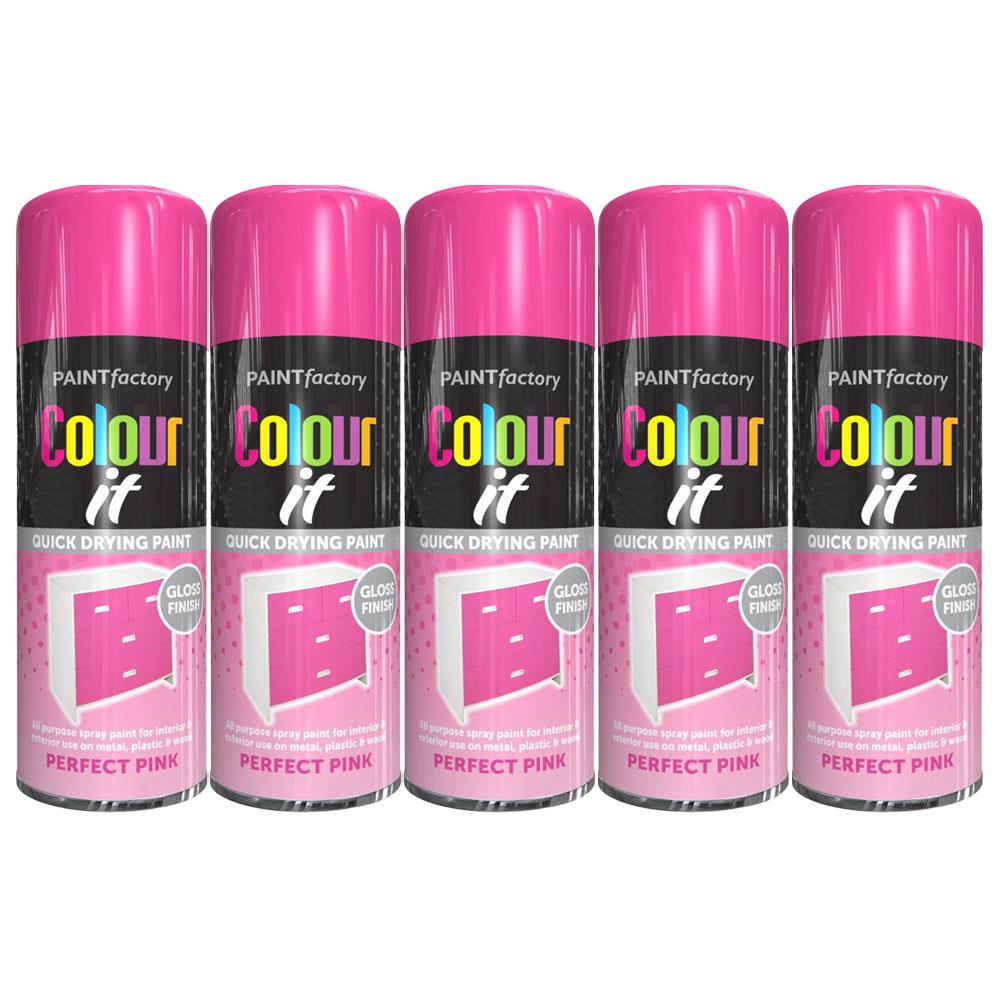 5X Paint Factory Pink Gloss Spray Paint 250ml Spray Paint