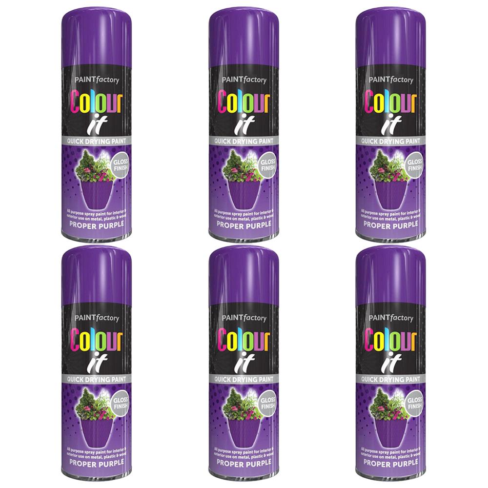 6X Paint Factory Proper Purple Gloss Spray Paint 250ml Spray Paint