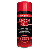 Red fluorescent spray paint 200ml from Paint Factory with a highly visible matte finish for various projects