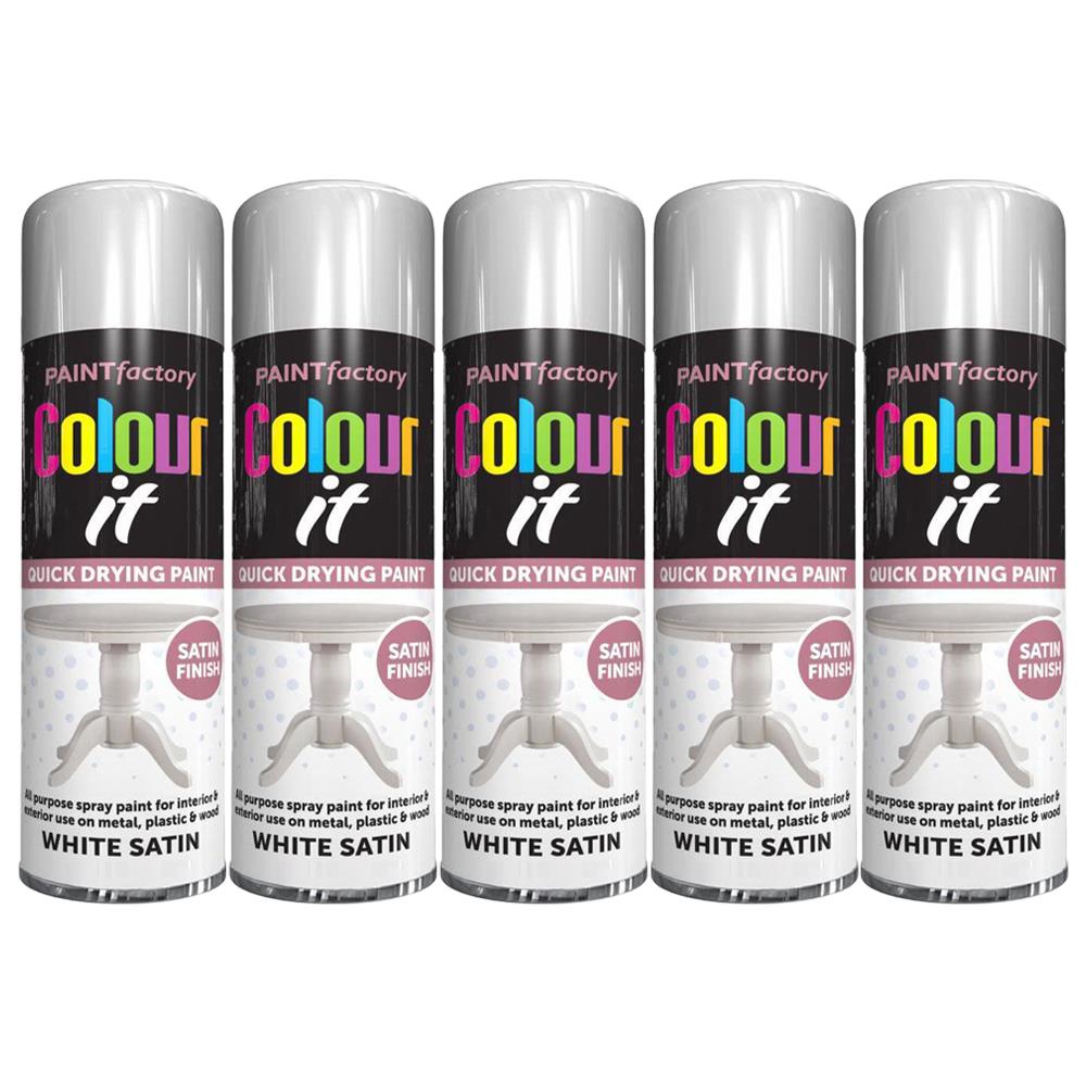 5X Paint Factory White Satin Spray Paint 250ml Spray Paint