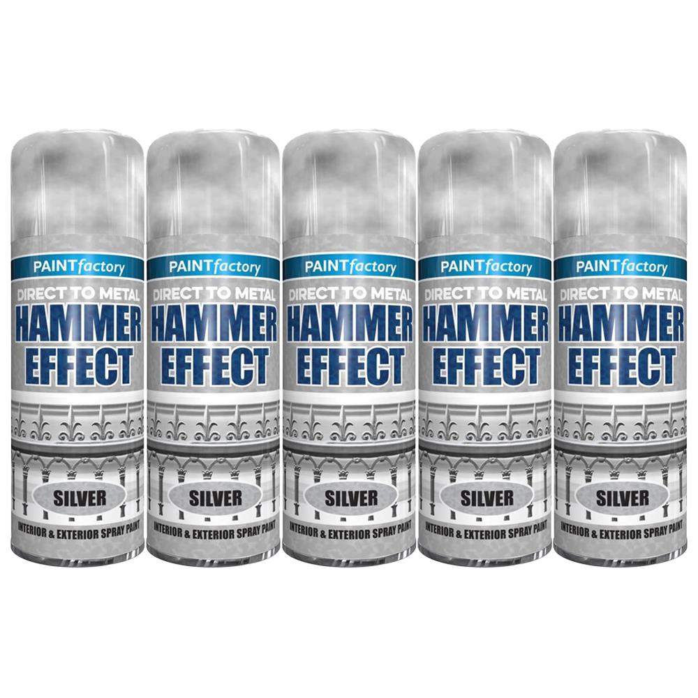 5X Paint Factory Silver Hammer Effect Paint 400ml Spray Paint