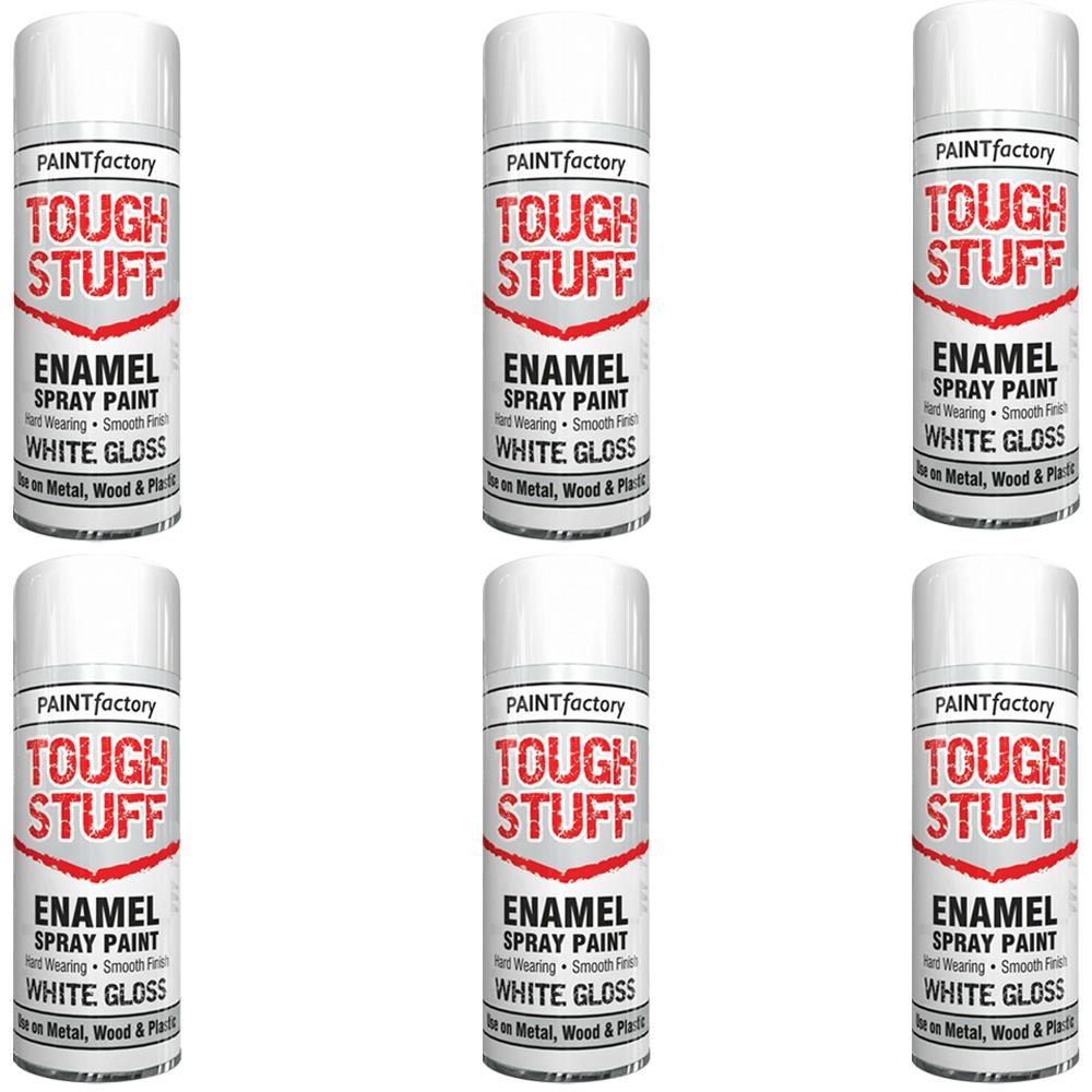 6X Paint Factory Tough Stuff Enamel White Gloss 400ml Spray Paint