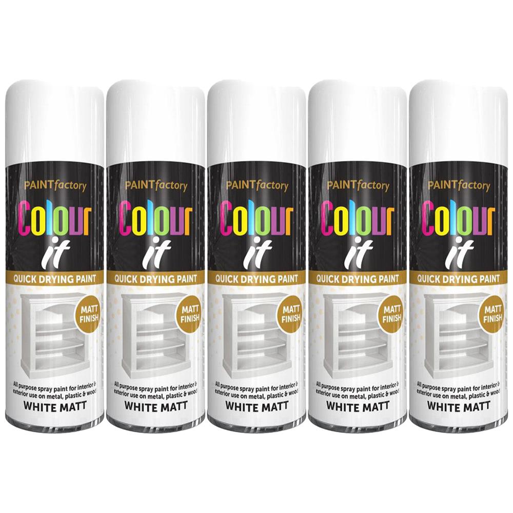 5X Paint Factory White Matt Spray Paint 400ml Spray Paint
