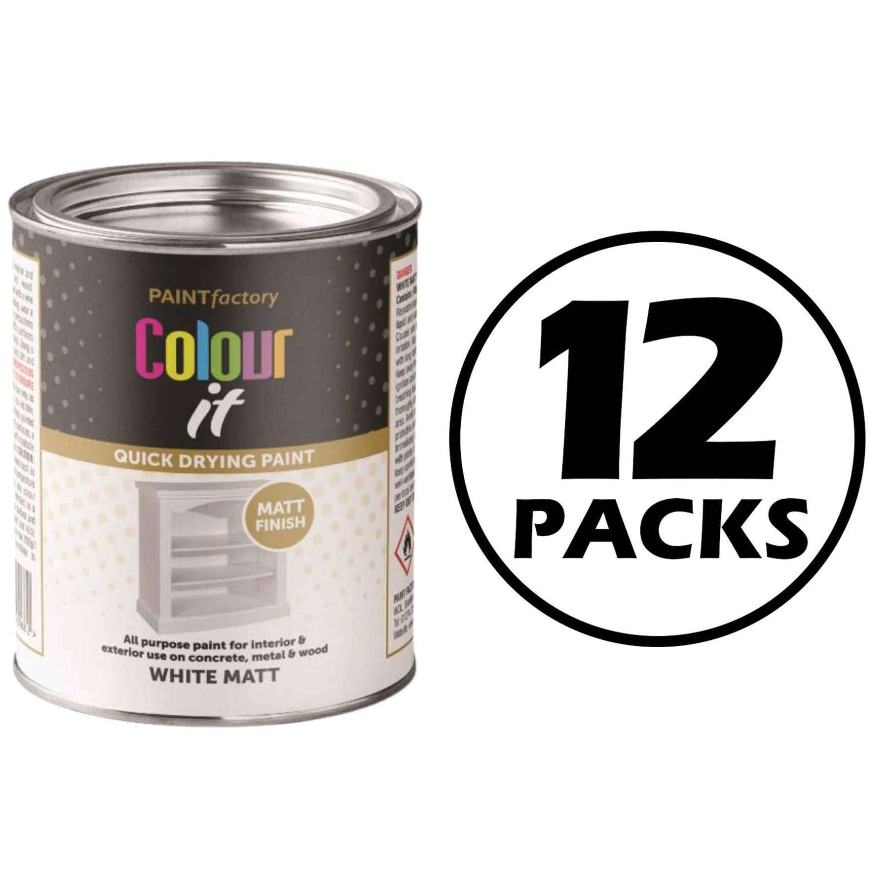 12X Paint Factory White Matt Tin Paint 300ml Tin Paint
