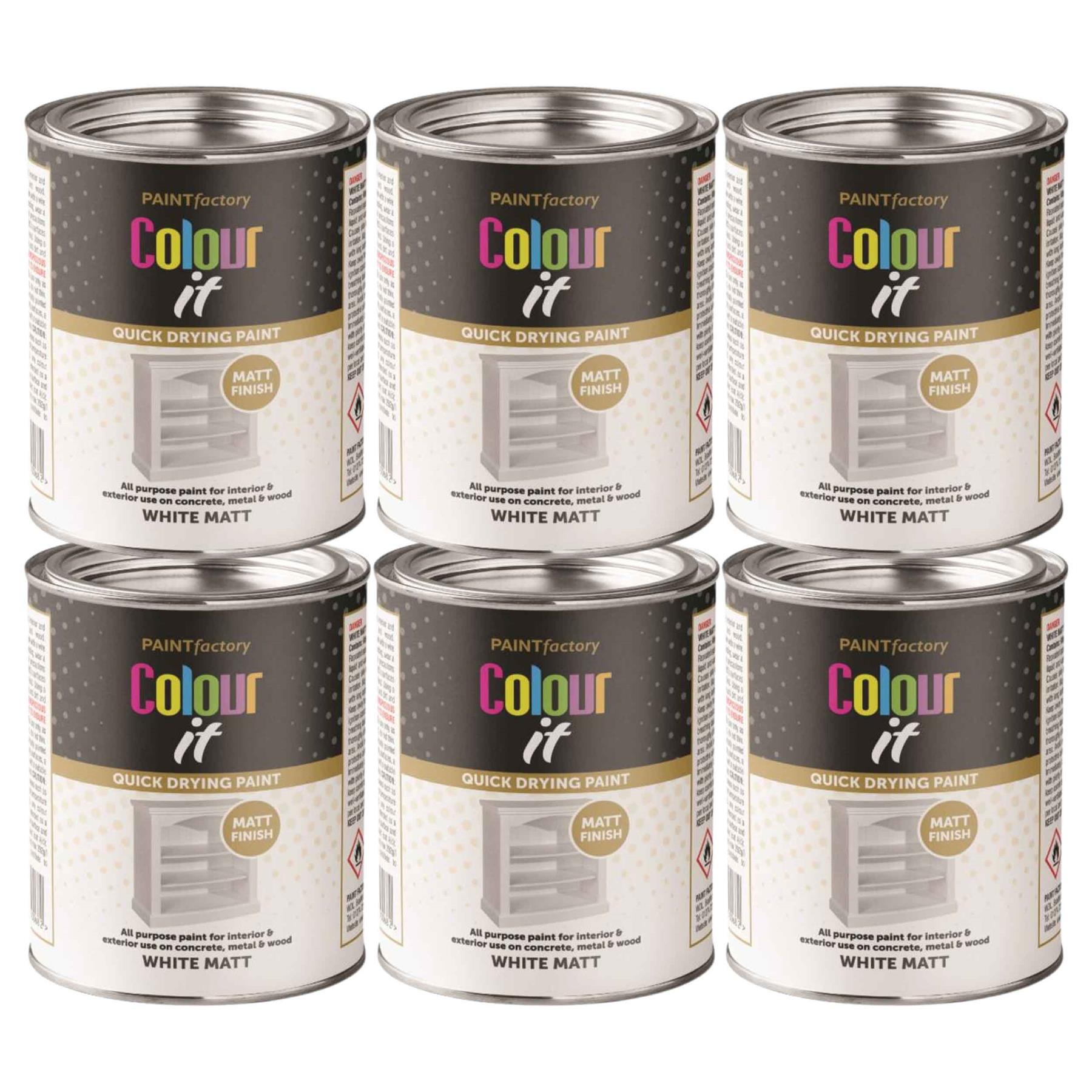 6X Paint Factory White Matt Tin Paint 300ml Tin Paint