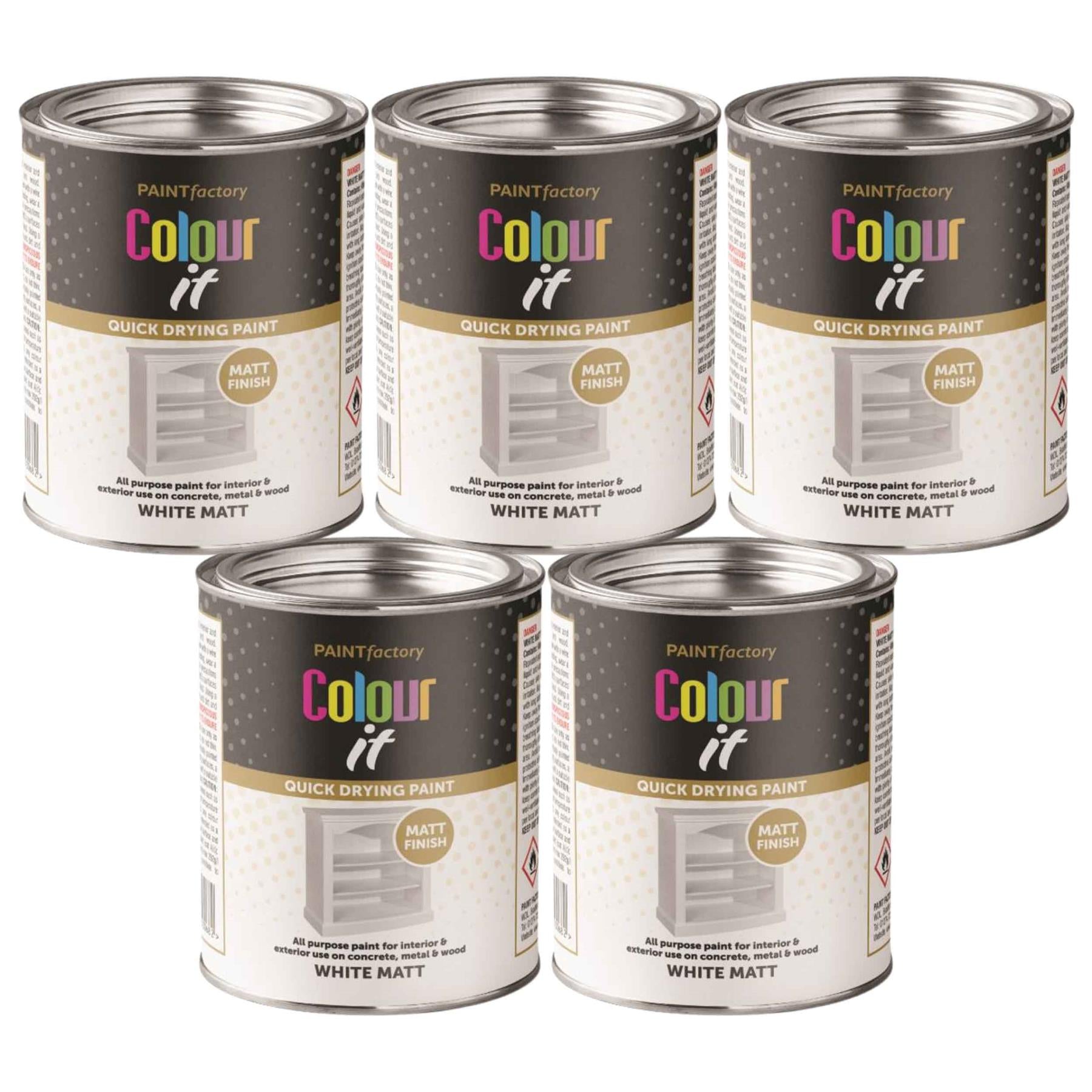 5X Paint Factory White Matt Tin Paint 300ml Tin Paint