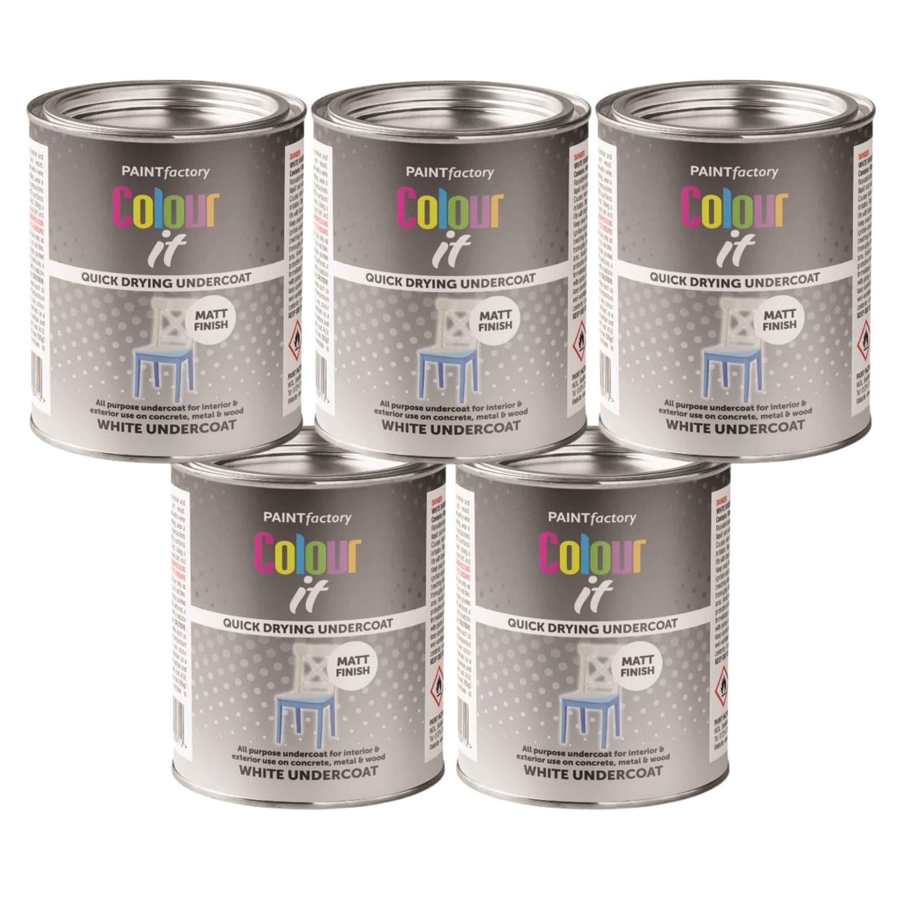 5X Paint Factory White Matt Undercoat Tin Paint 300ml Tin Paint