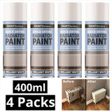 4X Paint Factory Quick Drying Radiator Paint White 400ml Spray Paint
