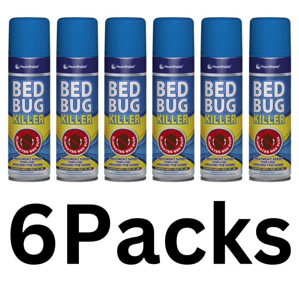 PestShield bed bug killer spray in a pack of six cans for effective pest control