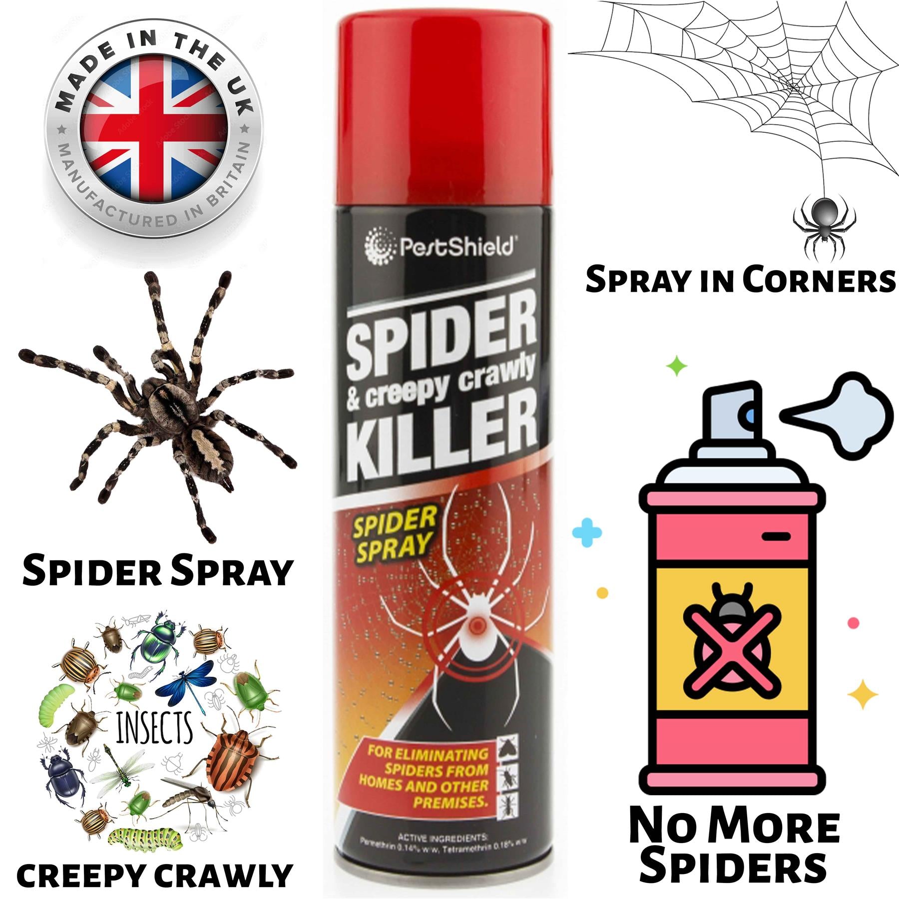 Pestshield Spider Repellent Spray UK for eliminating spiders and creepy crawlies from homes