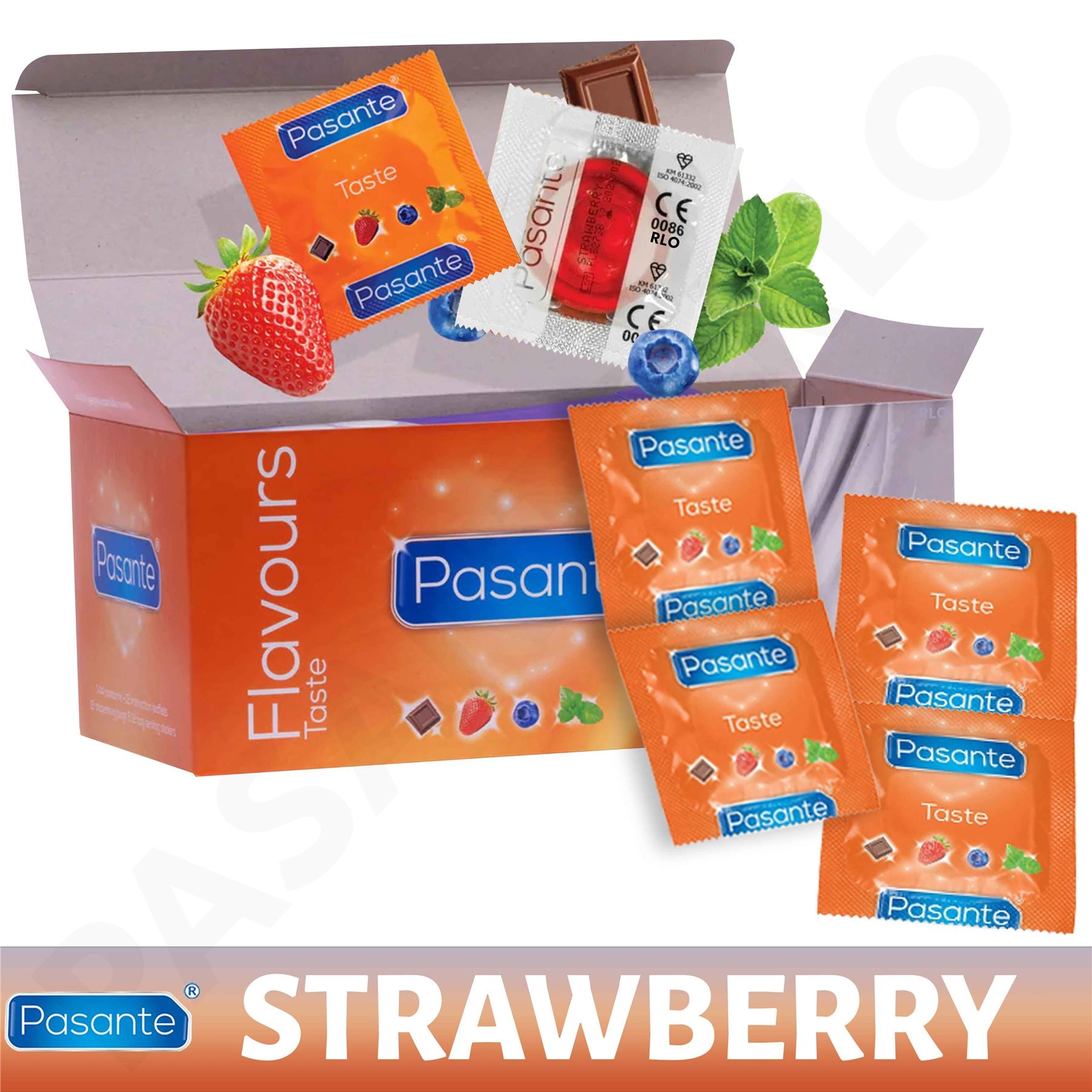 24X Pasante Flavoured Latex Condoms Strawberry Male Condom