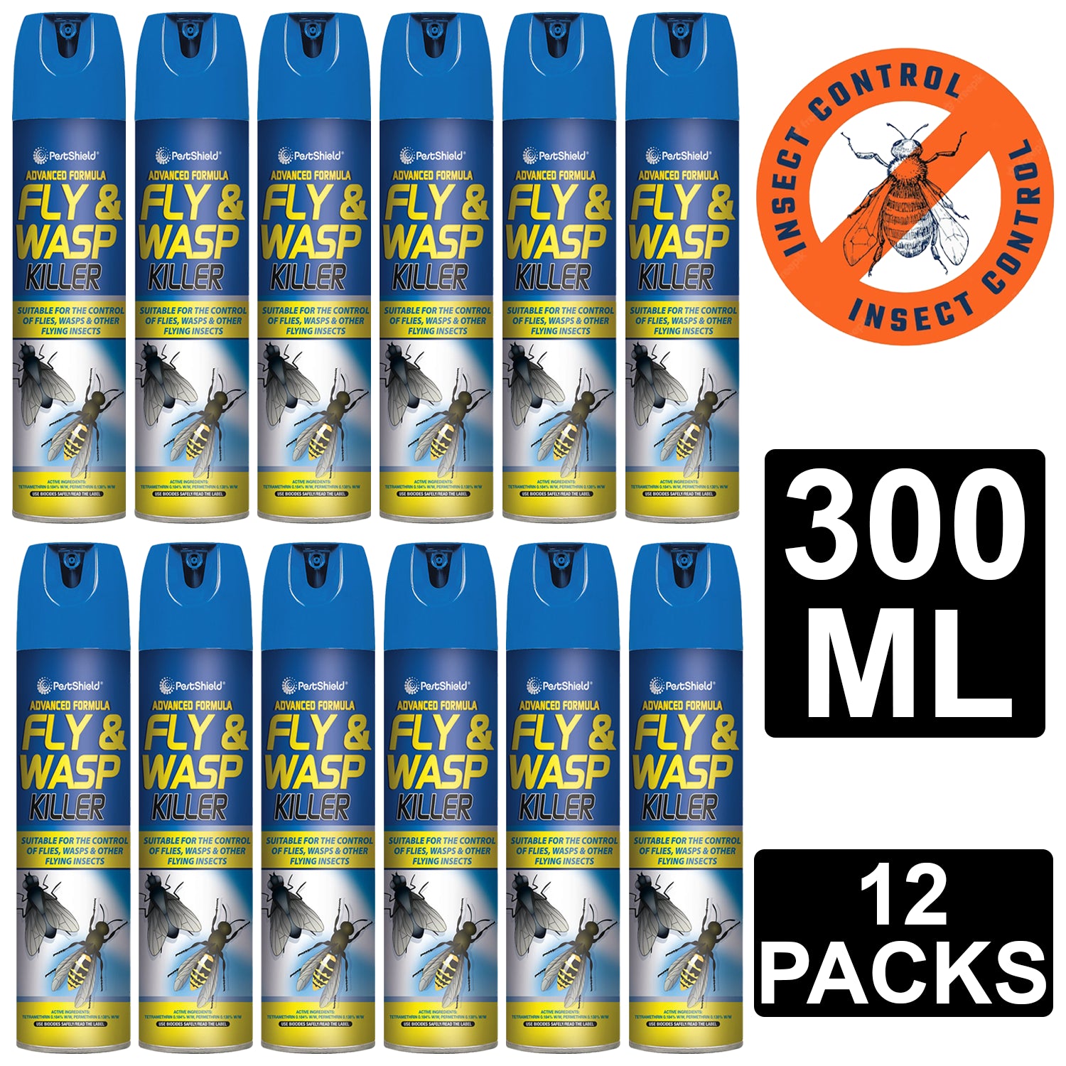 12X PestShield Fly & Wasp Killer Spray 300ml Pest Control